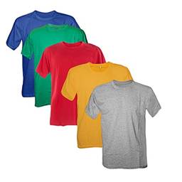 Kit 5 Camisetas Masculinas Básicas 100% Algodão Penteado (Royal, Bandeira, Vermelho, Ouro, Mescla, G)
