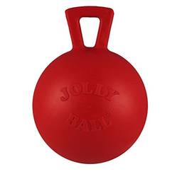 Jolly Pets Bola de brinquedo resistente para cães Tug-n-Toss com alça, 10 cm / pequena, vermelha