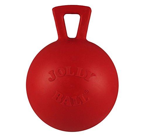 Jolly Pets Bola de brinquedo resistente para cães Tug-n-Toss com alça, 10 cm / pequena, vermelha