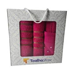 Jogo de Toalha 3 Peças Banho + Rosto + Tapete P/Banheiro Antiderrapante 100% Algodão + Caixa Personalizada Presente - Pink
