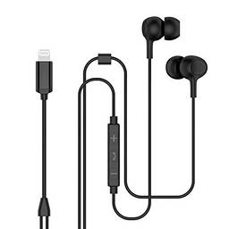 Fones de ouvido intra-auriculares com certificação MFi, conector Lightning, com microfone, controle de volume, com fio, isolamento de ruído, compatíveis com iPhone XS Max, XR, X, 8 Plus, 7 Plus, iPad