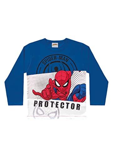 Camiseta Manga Longa em Meia Malha Spider-Man, Meninos, Fakini, Azul Escuro, 6 (até 8)