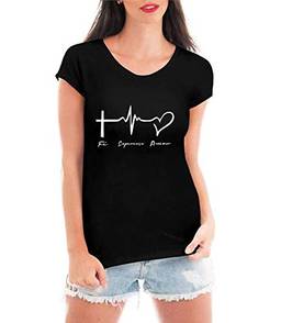 Camiseta Criativa Urbana Fé Esperança e Amor Gospel Evangélica Blusa Feminina Preta