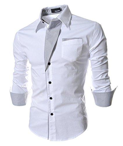 Elonglin Camisa Social Masculina Formal com Botões Manga Comprida Camisa Casual Elegante Cores Contrastantes Branco P