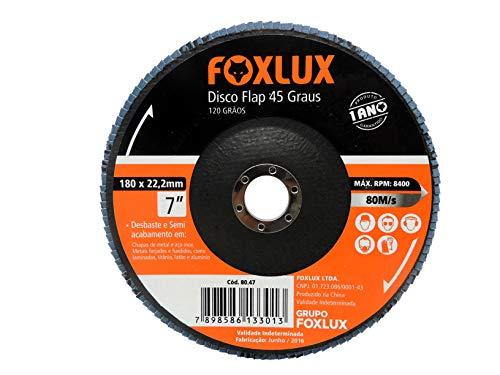 Disco Flap Foxlux – 45 Graus – 7" – 120 Grãos – Desbaste e Semiacabamento – Metal, Aço Inox, Laminados, Alumínio, Latão, Fundidos e Titânio