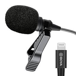 BOYA Microfone condensador de lapela Lavalier para iPhone 7/8/X/11/12 omnidirecional, mini microfone, entrevista, vídeo, vlogging gravação, YouTube, microfones pequenos externos com conector Lightning longo da M2