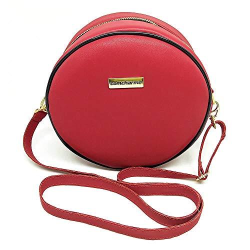 Bolsa Redonda Feminina Lisa Couro Eco Mini Bag Transversal Cor:Vermelho