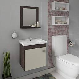 Gabinete De Banheiro 100% Mdf Iris 44 Cm Com Espelho Cafe/off White - Mgm