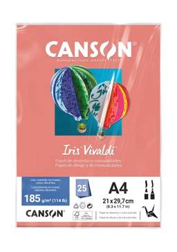 CANSON Iris Vivaldi, Papel Colorido A4 em Pacote de 25 Folhas Soltas, Gramatura 185 g/m², Cor Coral (84)