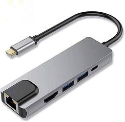 Hub USB C, adaptador multiporta de hub USB C, Thunderbolt 3 5 em 1 USB 3.1 Tipo C com 4K HDMI, 1000M RJ45 Gigabit Ethernet, 2 portas USB 3.0, USB C Power Charge para MacBook / ChromeBook Pixel / dispositivos USB-C