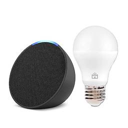 Apresentamos Echo Pop | Smart speaker compacto com som envolvente e Alexa | Cor Preta + Lâmpada Positivo