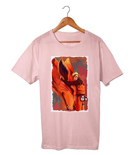 Camiseta Algodão Adulto Unissex Naruto Serie Anime Raposa (M, ROSA)