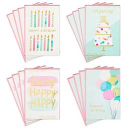 Hallmark Variedade de cartões de aniversário, 16 cartões com envelopes (bolo, velas, balões), 5STZ1104
