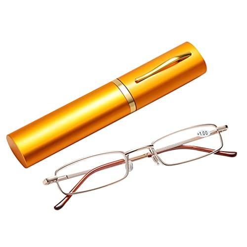 ARTIBETTER 1Pc Mini Magro Caneta Computador de Bolso Óculos de Leitura Leitores Óculos Leve E Portátil Com Caso Clipe para Mulheres Dos Homens (Dourado)