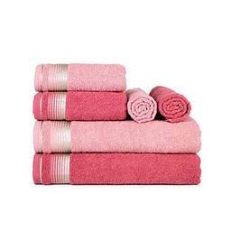 Jogo de Toalhas Gigante, Pérsia, 6 Peças (?2 toalhas de rosto, 2 toalhas de banho, 2 Toalhas de Piso Para Banheiro) (Rosa Crochê + Terracota)