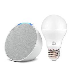 Apresentamos Echo Pop | Smart speaker compacto com som envolvente e Alexa | Cor Branca + Lâmpada Positivo