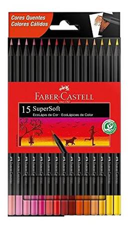 Ecolápis de cor, Faber-Castell, supersoft, 120715SOFTCQ, 15 cores tons quentes