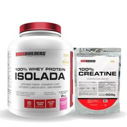 Kit Whey Protein 100% Isolada 2kg + 100% Creatina 500g - Bodybuilders (Morango)
