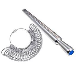 Tomshin Conjunto de calibrador de anel de metal Anel de medição de dedo com anéis Mandril calibrador de dedo Dimensionamento de vara de medição Anel Conjunto de ferramentas de joias