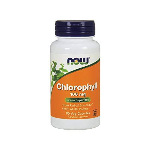 Suplementos Now Suplementos, clorofila 100 mg com pó de alfafa, supercomida verde, 90 cápsulas vegetais