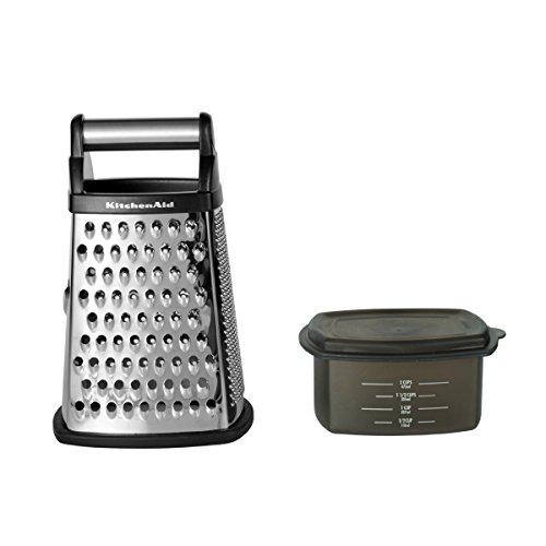 KitchenAid Ralador de caixa Gourmet, de aço inoxidável, 4 lados, com recipiente de armazenamento removível, pequeno, preto