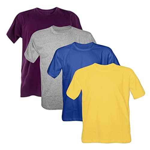 Kit 4 Camisetas 100% Algodão 30.1 Penteadas (Roxo, Cinza Mescla, Azul Royal, Amarelo Canário, P)