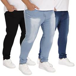 Kit 3 Calças Jeans Skinny Slim Masculina Plus Size (50, Claro/Médio/Preto)