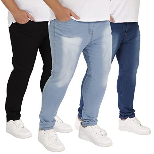 Kit 3 Calças Jeans Skinny Slim Masculina Plus Size (52, Claro/Médio/Preto)