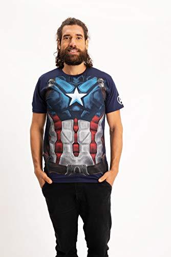 Camiseta Peitoral Capitão América, Piticas, Adulto E Infantil Unissex, Azul, GG