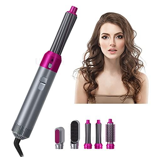 Escova De Secador De Cabelo, 5 em 1 secador de cabelo multifuncional pente de ar quente secador de cabelo escova de cabelo profissional encrespador de cabelo (Color : Pink)