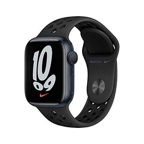 Apple Watch Nike Series 7 (GPS), Caixa em alumínio meia-noite de 41 mm com Pulseira esportiva Nike antracite/preta