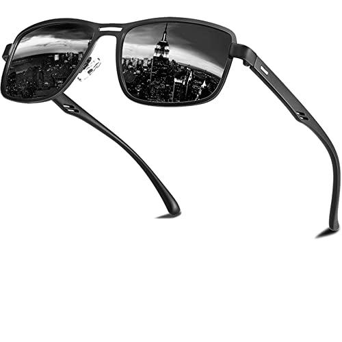 Óculos de Sol Quadrado Polarizado Masculino com Proteção UV Joopin Óculos Clássico para Homens (Armação Preta Fosca/Lentes Cinzentas)