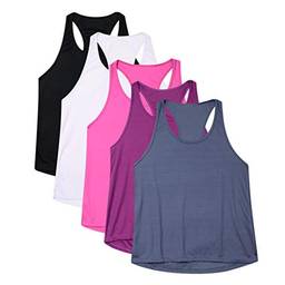 Kit 5 Camisetas Regatas Femininas Dryfit (branca, preta, rosa regata, roxa regata, titanium)