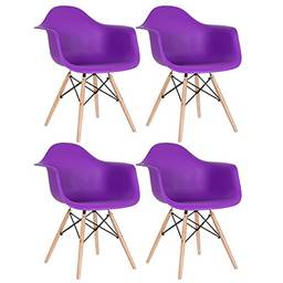 Kit 4 cadeiras Charles Eames Eiffel DAW com braços e pés de madeira clara Roxo