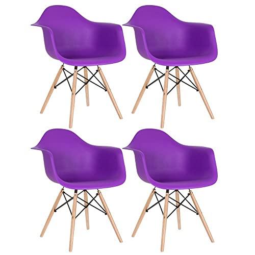 Kit 4 cadeiras Charles Eames Eiffel DAW com braços e pés de madeira clara Roxo
