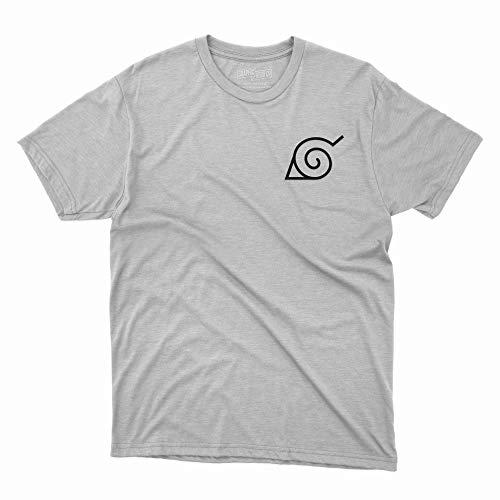 Camiseta Unissex Naruto Aldeia Da Folha Anime 100% Algodão (Cinza, G)