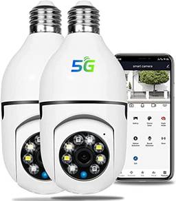 2 Pacotes de Câmera de Lâmpada de 360 graus WiFi para ambientes externos,Câmera de Lâmpada de 2,4GHz e 5GHz WiFi, Câmera de Segurança de Lâmpada de 1080P sem fio com detecção de movimento humano diurno e noturno em duas direções