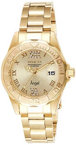 Invicta Relógio feminino Angel analógico de quartzo pulseira de aço inoxidável, ouro/prata, 18, (modelo: 14396, 14397), Dourado, Standard, Movimento de quartzo