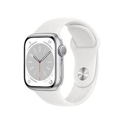 Apple Watch Series 8 (GPS), Smartwatch com caixa prateada de alumínio – 41 mm • Pulseira esportiva branca – Padrão