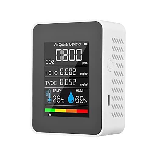 Mibee Monitor portátil de qualidade do ar Detector interno de CO2 5 em 1 Formaldeído HCHO TVOC Tester LCD Temperatura Umidade Tester Medidor de alarme CO2 recarregável para sala de escritório Armazém