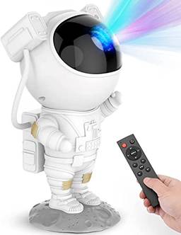 Projetor Astronauta Galáxia Luz Noturna Céu Estrelado Colorido RGB Led Decoração do Quarto Lâmpada de Cabeceira do Quarto Humor Romântico Presente para Crianças (Branco)