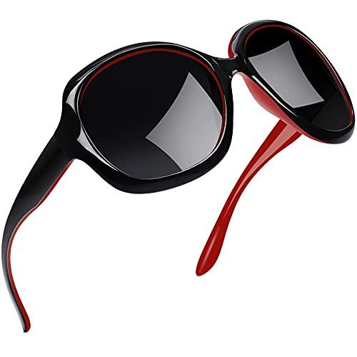 Óculos de Sol Feminino Polarizados Joopin Armação Grande óculos Escuros para Mulheres Vintage Senhoras Tons (Preto Vermelho)