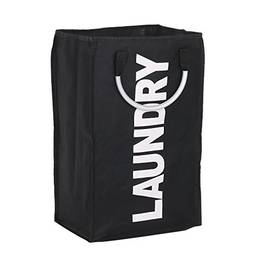 saco de roupa suja,Prático saco de lavanderia dobrável Lavar roupa suja Cesta de lavanderia Bolsa de armazenamento durável com alça de liga - preto