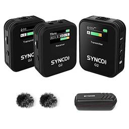 Duotar SYNCO G2 (A2) 1-Trigger-2 Sistema de microfone sem fio 2.4G com 1 receptor + 2 transmissores + 2 microfones de lapela Alcance de transmissão 150M Tela TFT de 3,5 mm para Smartp