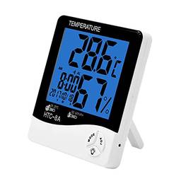 Romacci Higrômetro digital Termômetro Monitor de temperatura interna Medidor de umidade do ambiente Retroiluminado LCD Estação meteorológica Relógio com lembrete de hora em hora e memória máxima mínima HTC-8A