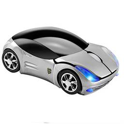 Usbkingdom Mouse sem fio de 2,4 GHz Cool 3D esportivo formato de carro ergonômico com receptor USB para PC, laptop, computador, mulheres pequenas (prata)