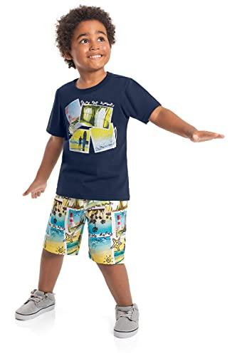 Conjunto Masculino Infantil Camiseta E Bermuda De Microfibra, Bee Loop, Meninos, AZUL ESCURO, 4