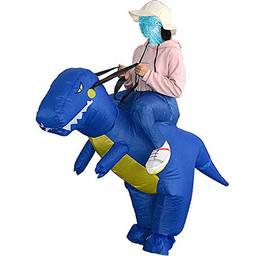 Qudai Bonito Adulto Traje de Dinossauro Inflável Terno Operado por Ventilador de Ar Andando Vestido de Fantasia Roupa de Festa de Halloween T-Rex Traje Animal Inflável Azul