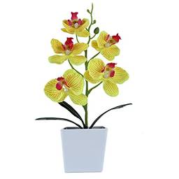 Heave Orquídeas artificiais com vaso branco, plantas de orquídeas falsas flores de seda bonsai decoração para mesa de escritório em casa decoração de festa de casamento amarelo