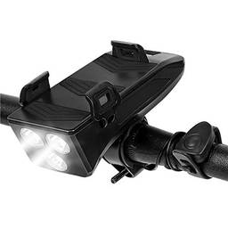 Suporte de Celular para Bicicletas com Luz LED, USB Regarregavél - preto